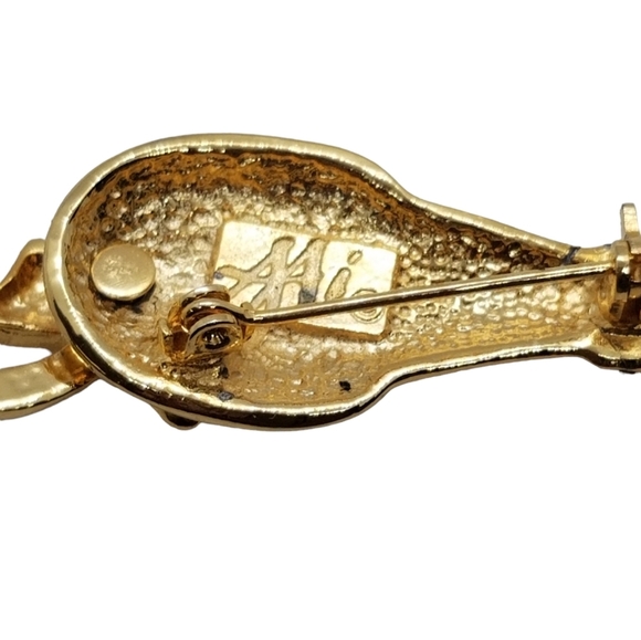 AAI VINTAGE GOLDTONED & CRYSTAL CAT WITH ARTICULATED TAIL BROOCH - Picture 5 of 7
